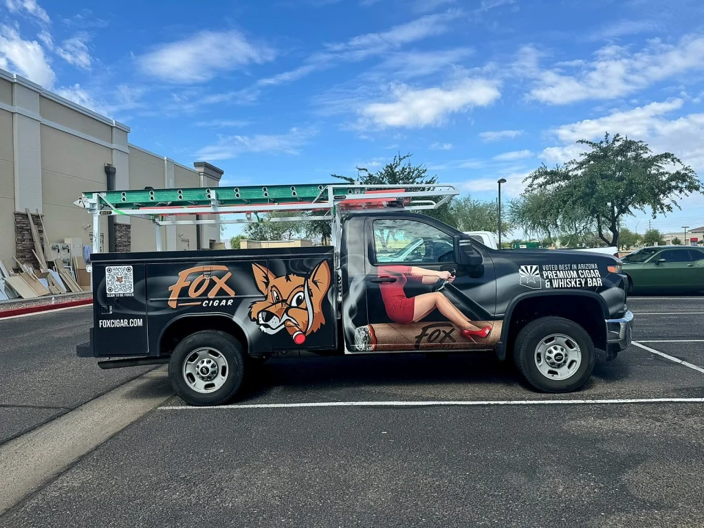 The branded Fox Cigar work truck parked outside the Surprise site
