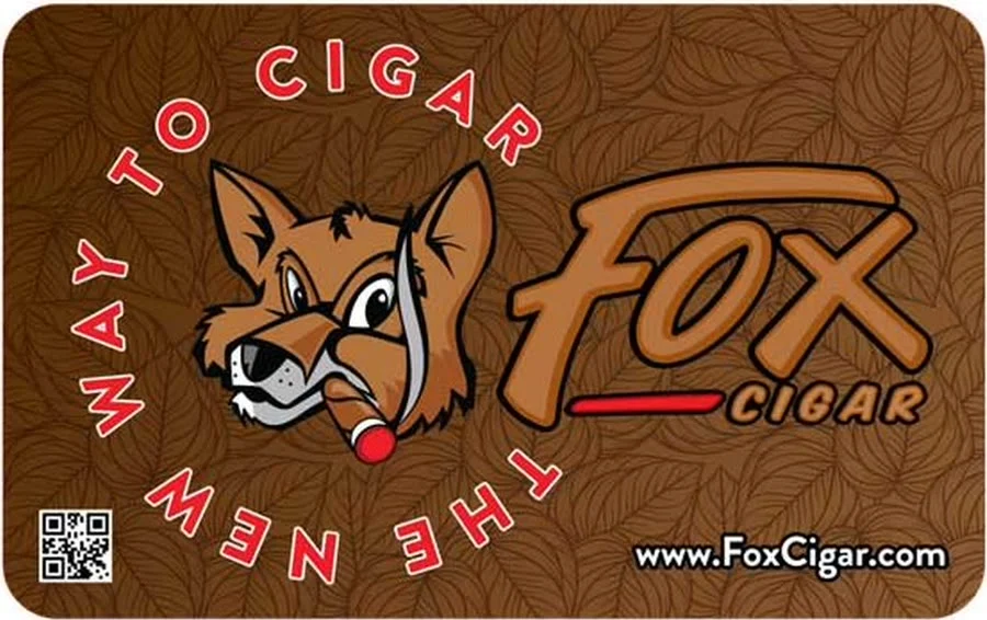 Fox Cigar classic gift card: the Fox logo in cream on tooled brown leather